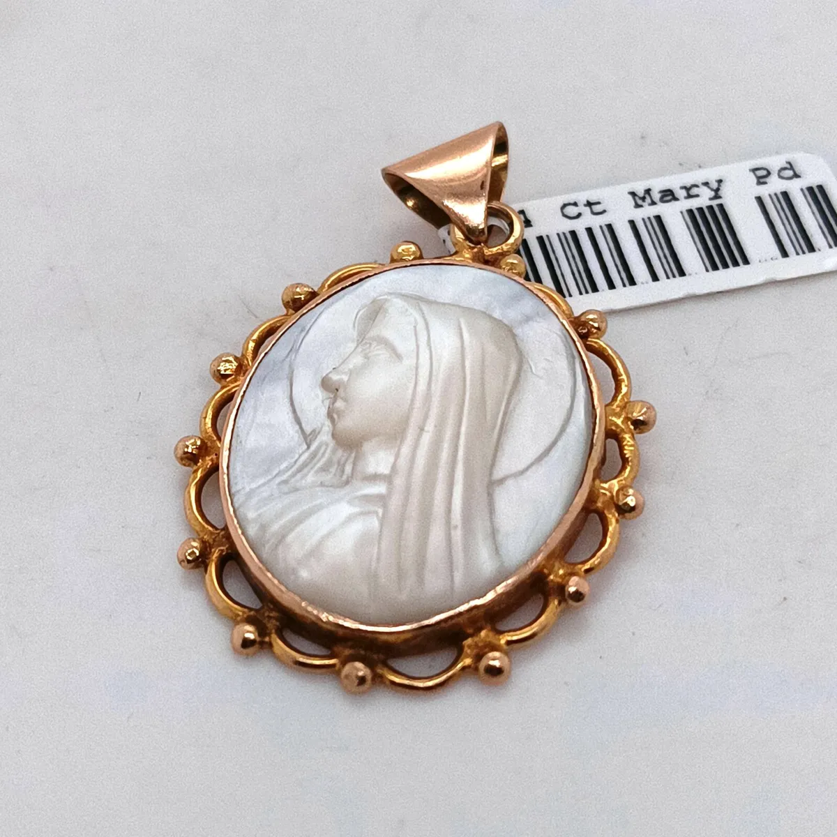 14k Gold & Shell Cameo Our Lady , Mary - Image 2