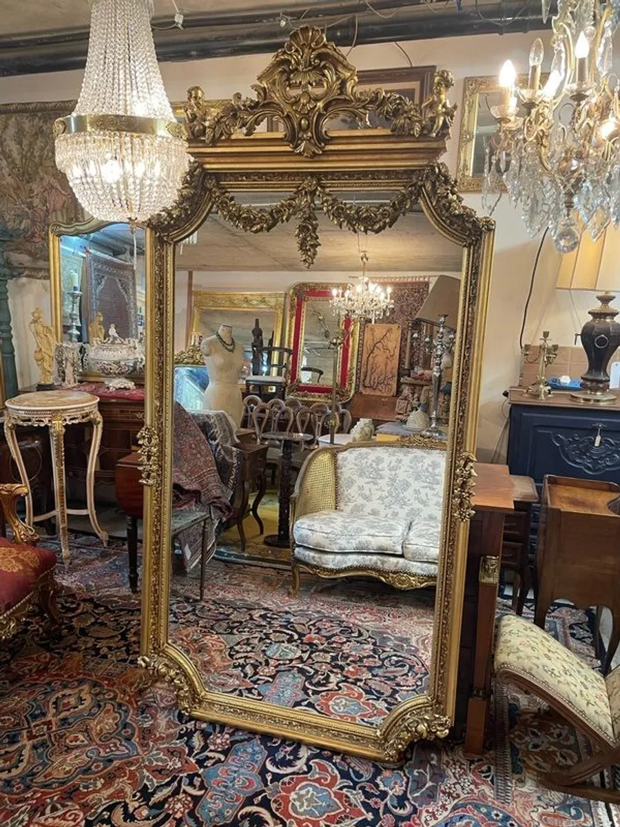 FLASH SALE!! Was 850 Now 630 !! Exquisite French Design Cherub Decorated Large Gilt-Wood Mirror. - Image 1
