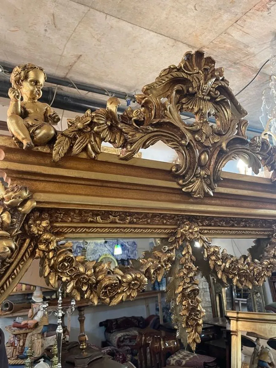 FLASH SALE!! Was 850 Now 630 !! Exquisite French Design Cherub Decorated Large Gilt-Wood Mirror. - Image 4