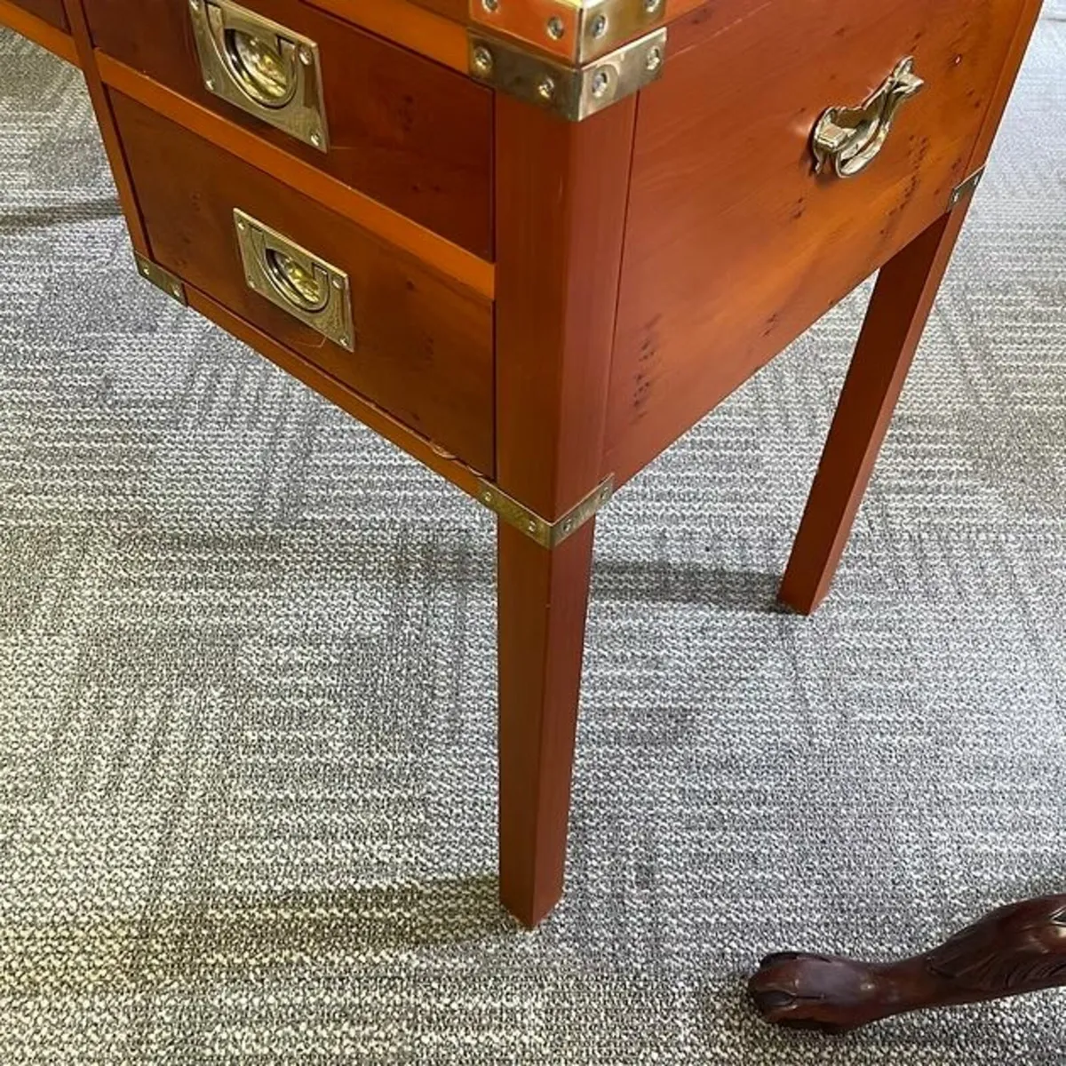 Beautiful yew campaign writing/console table - Image 2