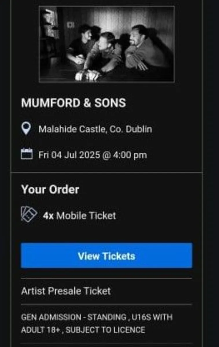 mumford and sons 2 tickets 4th july