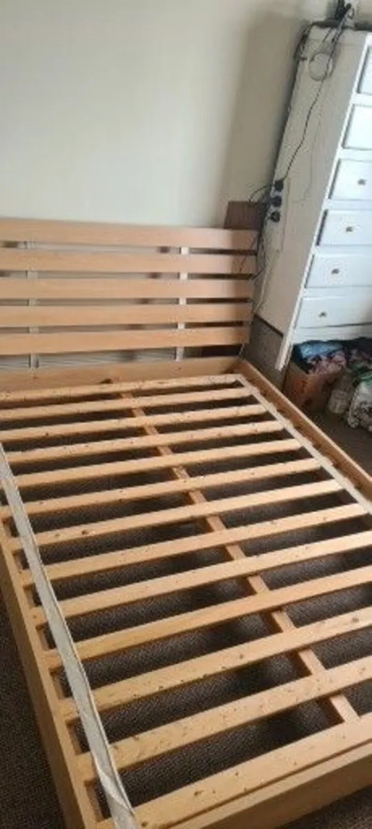 Low Platform Beach wood Double Bed and mattress - Image 1