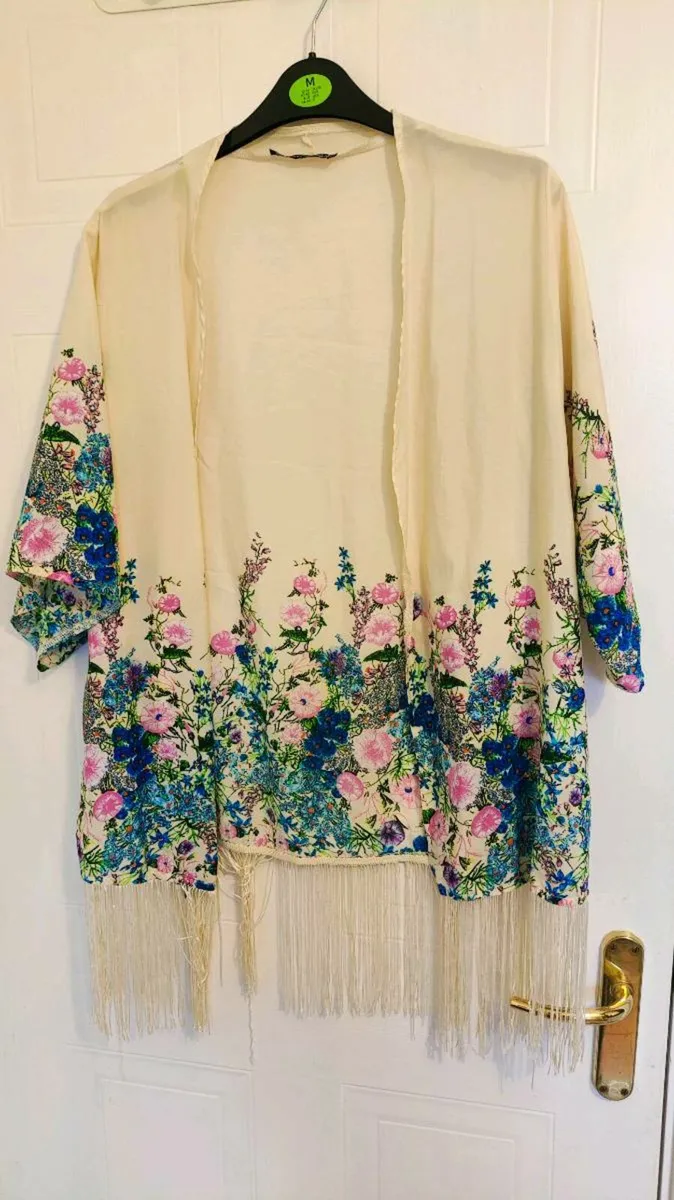 Floral Scarf Print Cotton Fringe Kimono Top – Atmo - Image 1