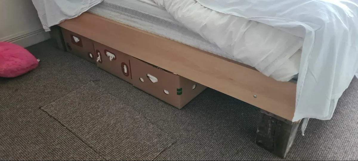 Low Platform Beach wood Double Bed and mattress - Image 3