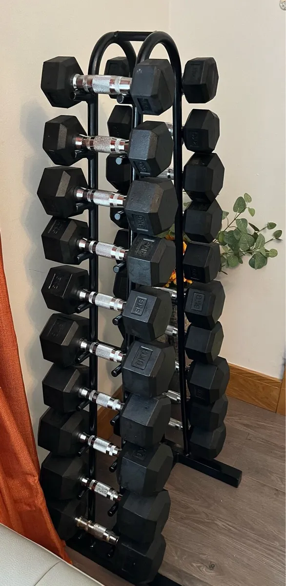 1,2,3,4,5,6,7,8,9,10kg hex dumbbells set - Image 3