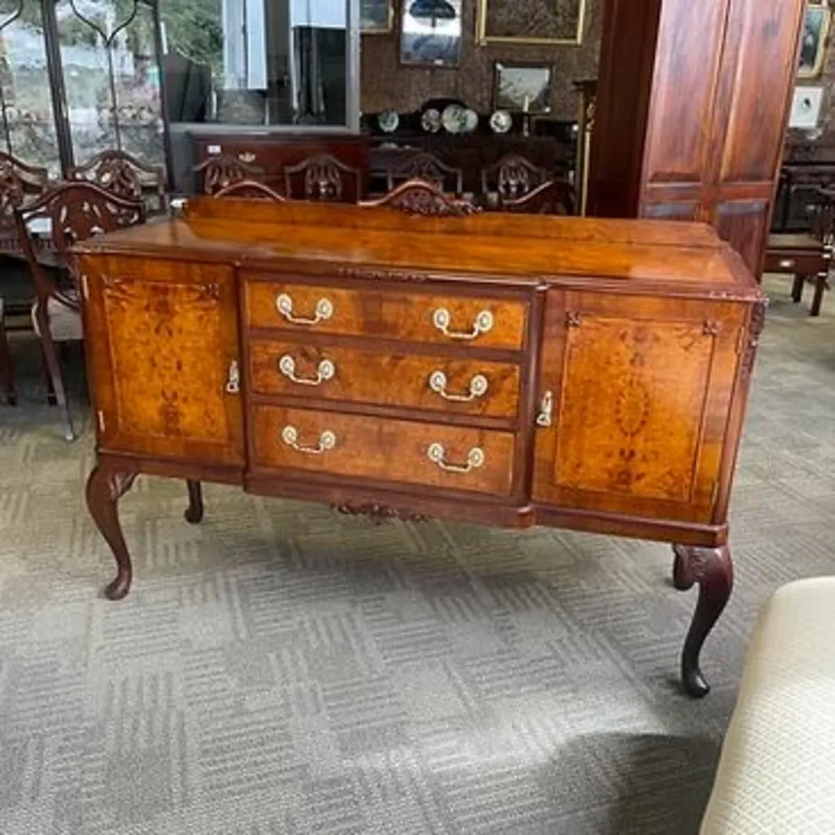 Fabulous walnut bow fronted serpentine sideboard.