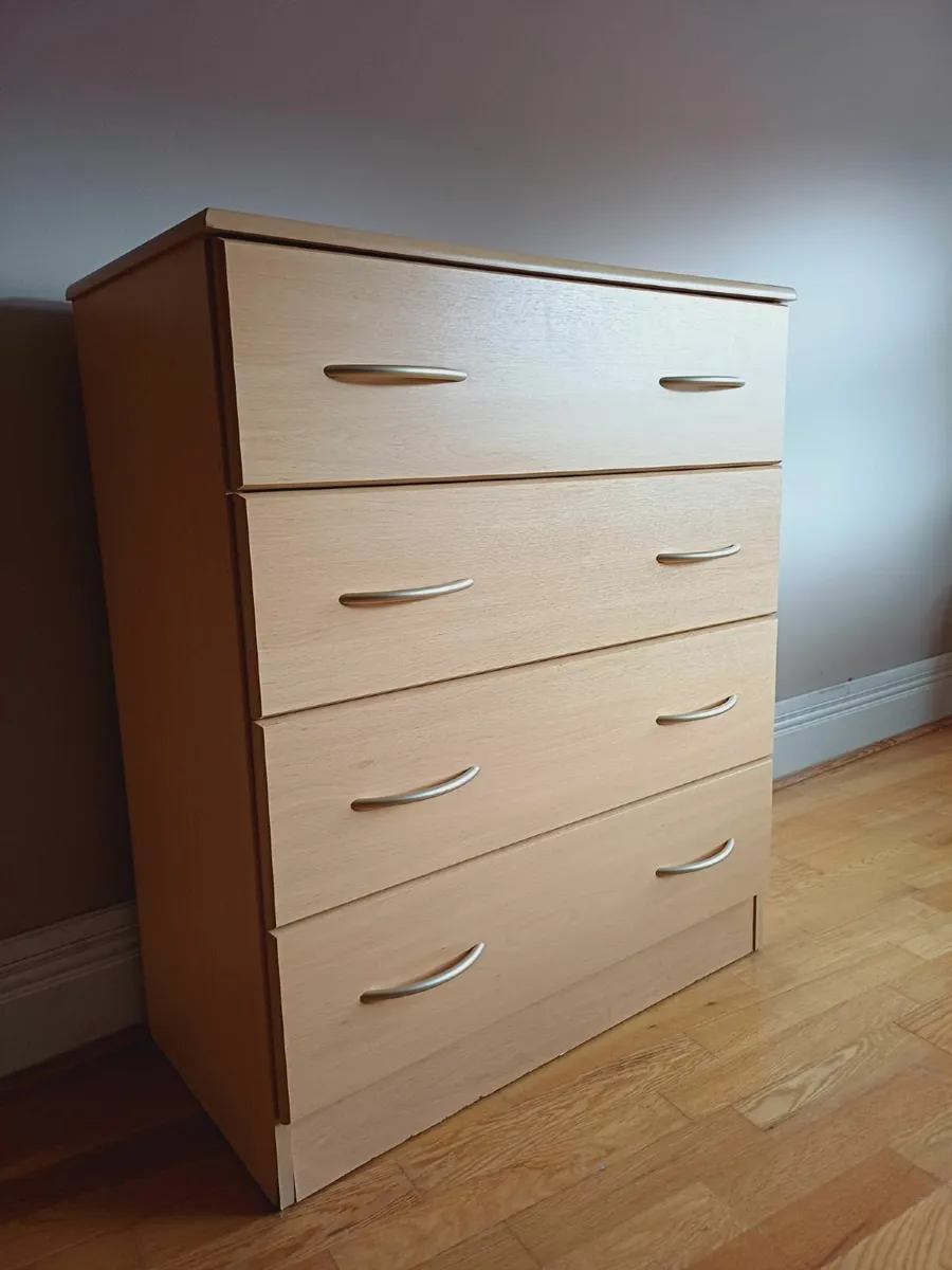 Modern 4-Drawer Chest – Sleek Wood Finish + Silver - Image 2