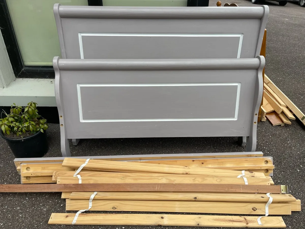 Very Solid Grey 4 Ft 6” Wooden Double Bed -Deliver - Image 1