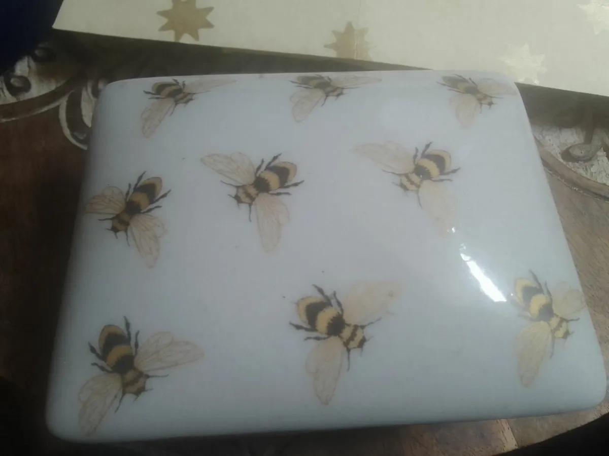 VINTAGE CERAMIC BUMBLE BEE DISH  WITH LID UNUSED - Image 1