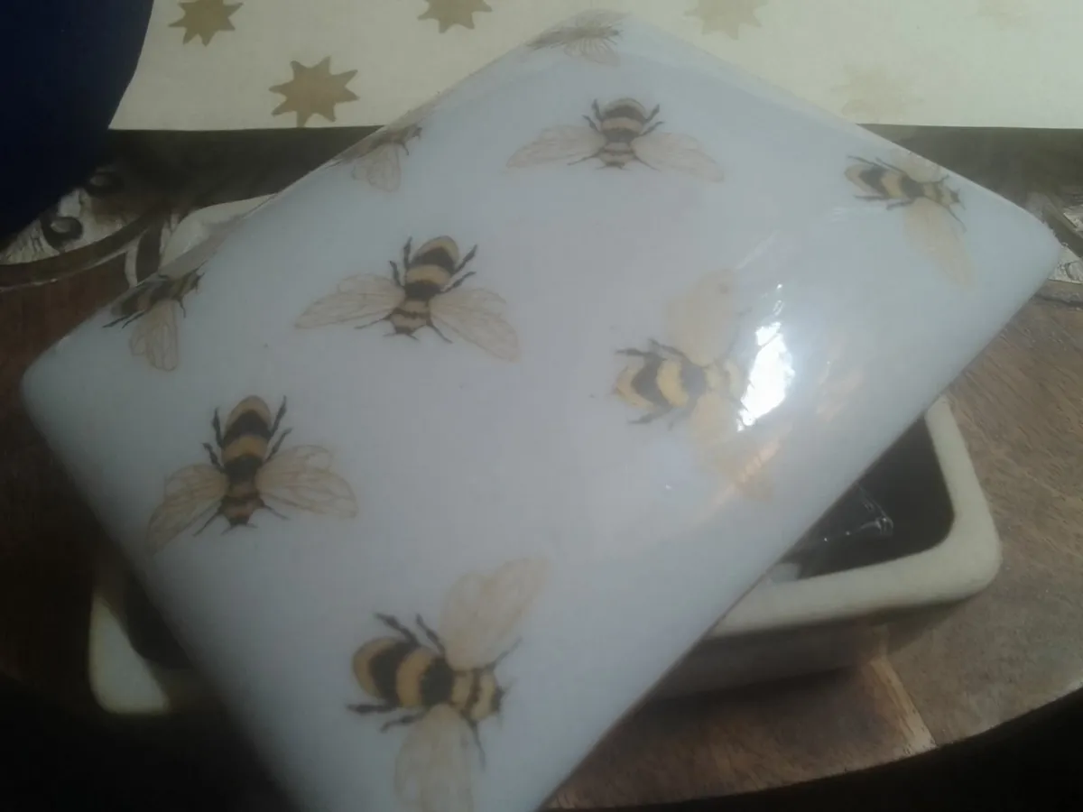 VINTAGE CERAMIC BUMBLE BEE DISH  WITH LID UNUSED - Image 2