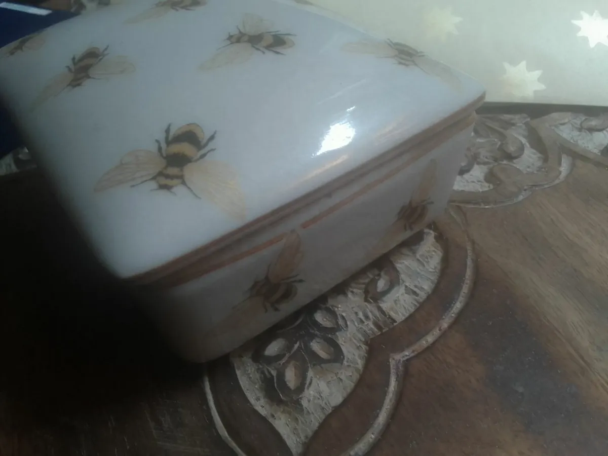 VINTAGE CERAMIC BUMBLE BEE DISH  WITH LID UNUSED - Image 3
