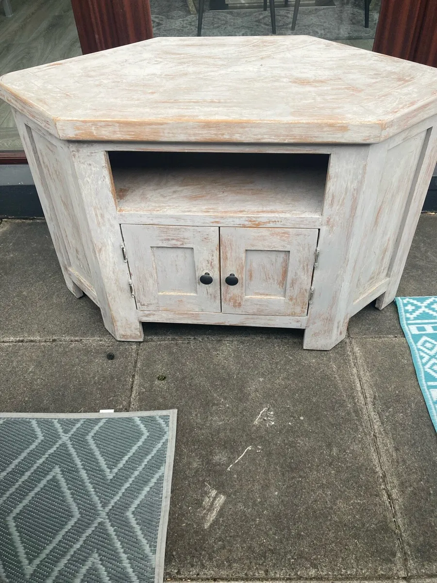 Solid Distressed Wood Corner TV Stand - Image 1