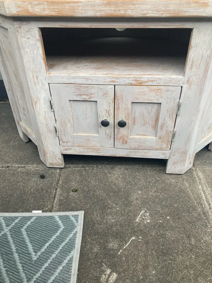 Solid Distressed Wood Corner TV Stand - Image 2