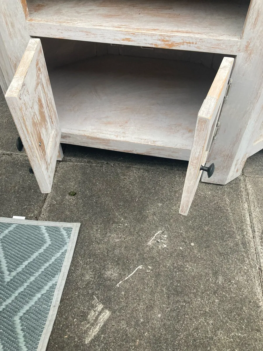 Solid Distressed Wood Corner TV Stand - Image 3