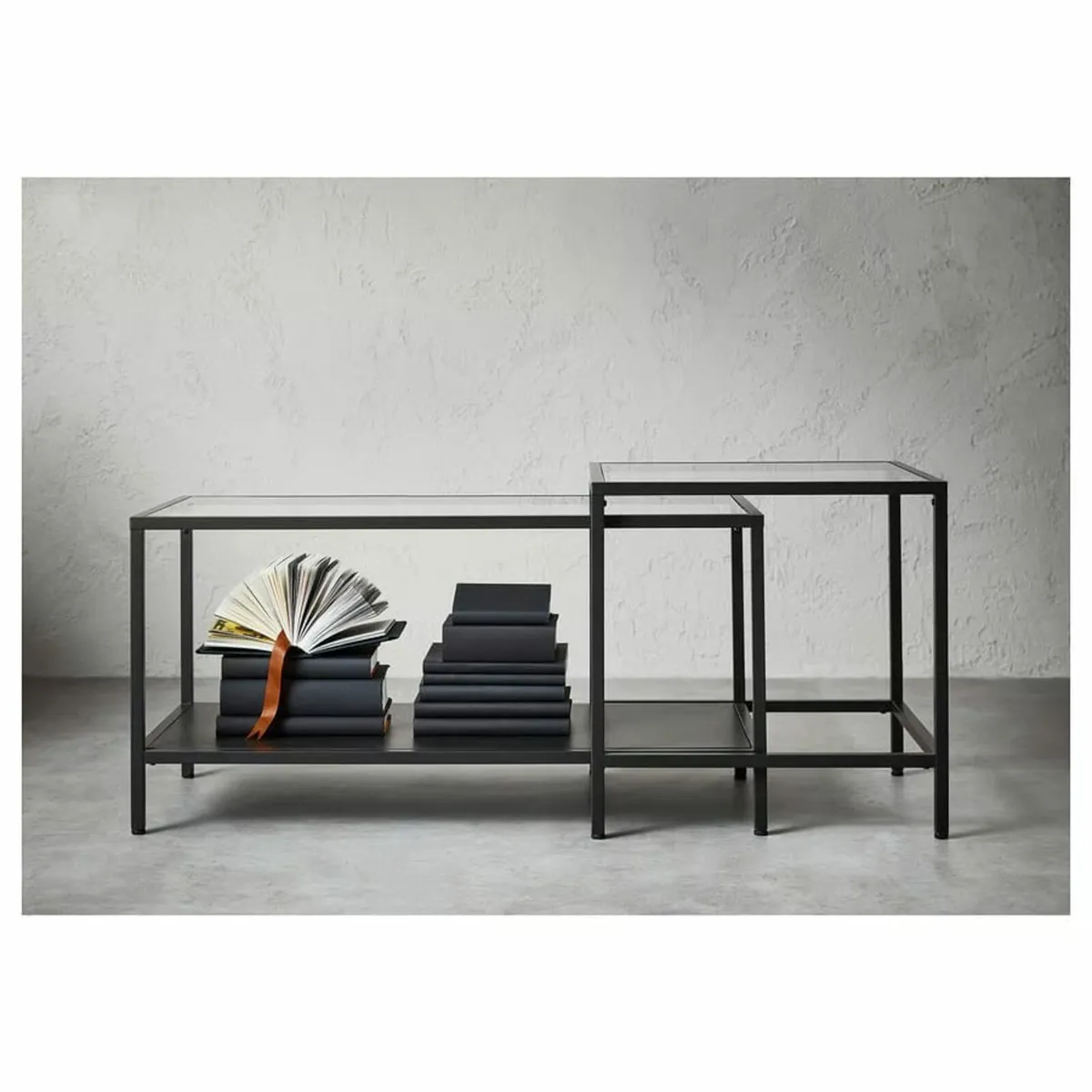 Nest of tables, set of 2, black-brown/glass, 90x50 - Image 2