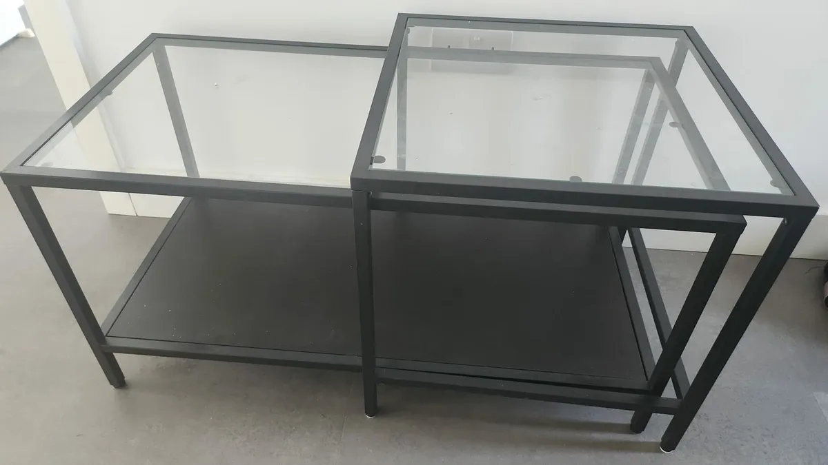 Nest of tables, set of 2, black-brown/glass, 90x50 - Image 4