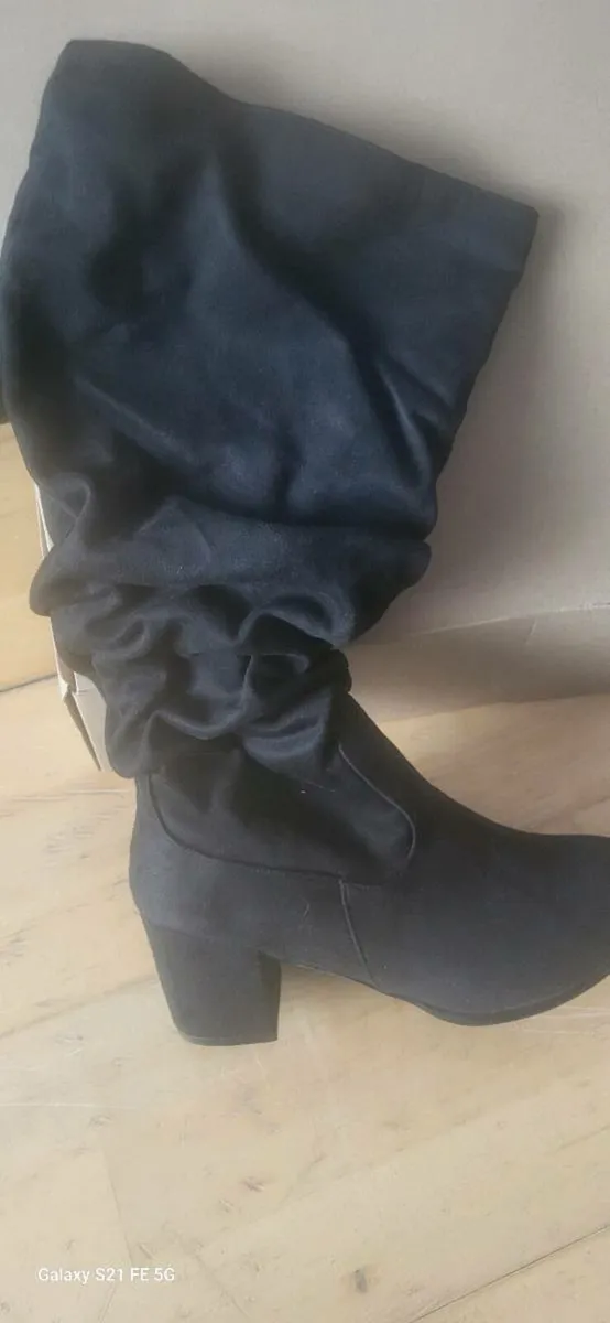 Ladies Black Suede Slouch Boots - Image 1