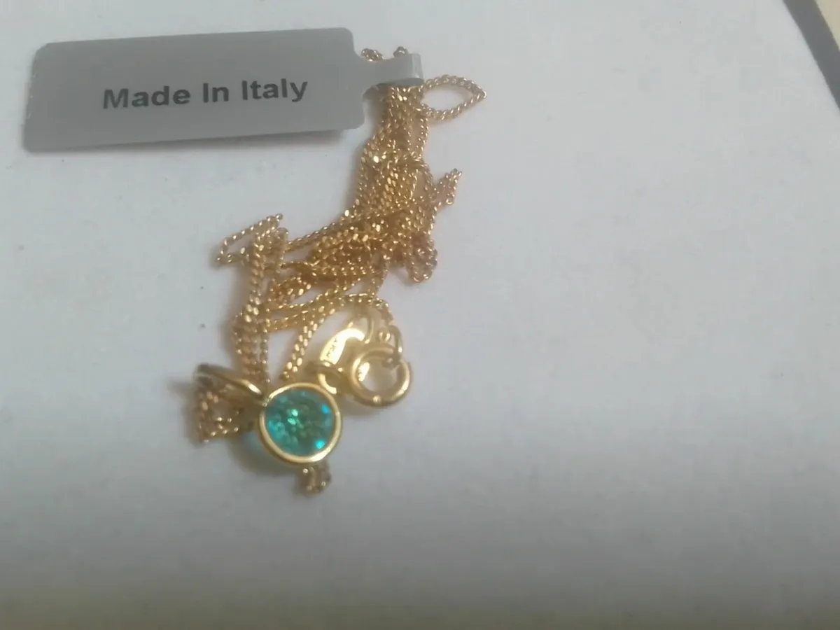 STERLING SILVER/ GOLD BLUE TOPAZ PENDANT 18" - Image 2