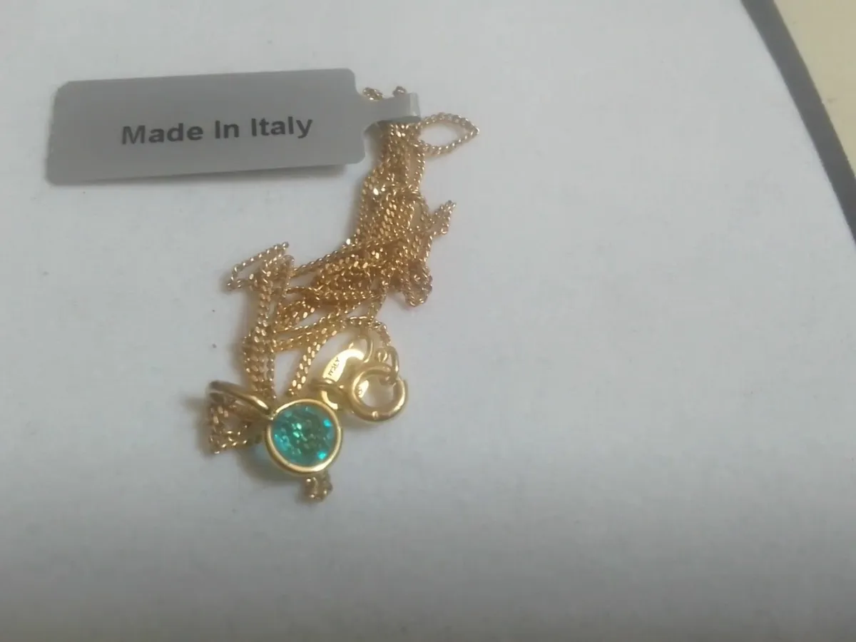 STERLING SILVER/ GOLD BLUE TOPAZ PENDANT 18" - Image 3