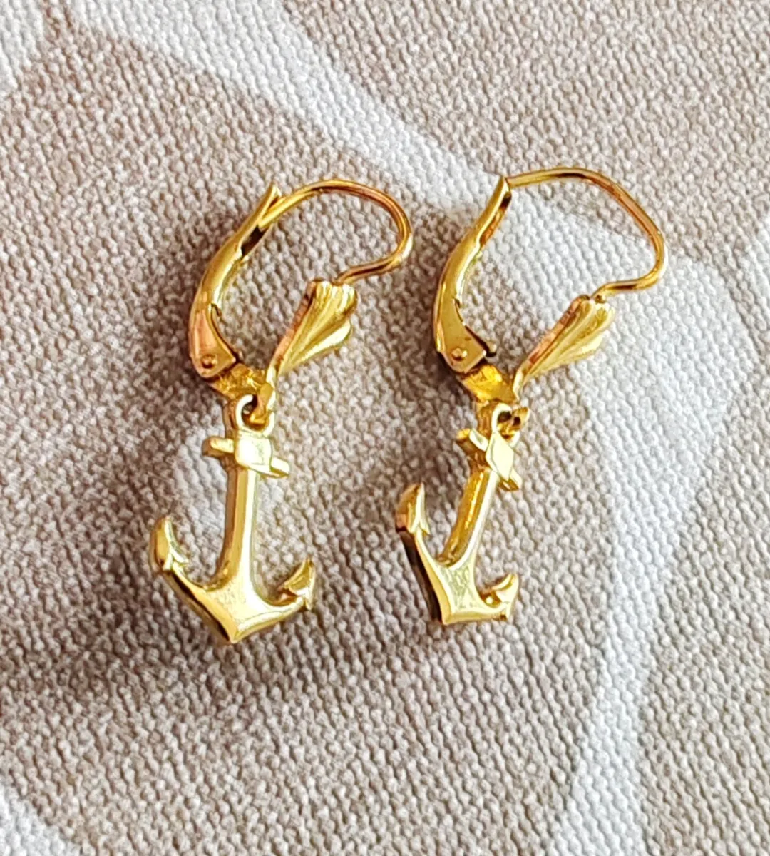 Retro gold plated anchor earrings - Image 1