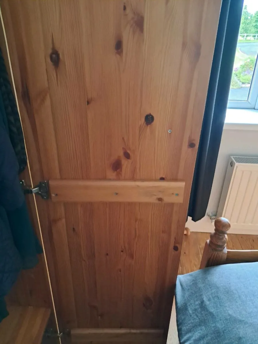 Solid antique pine wardrobe and double bed - Image 1