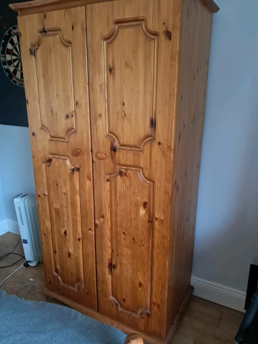 Solid antique pine wardrobe and double bed - Image 3