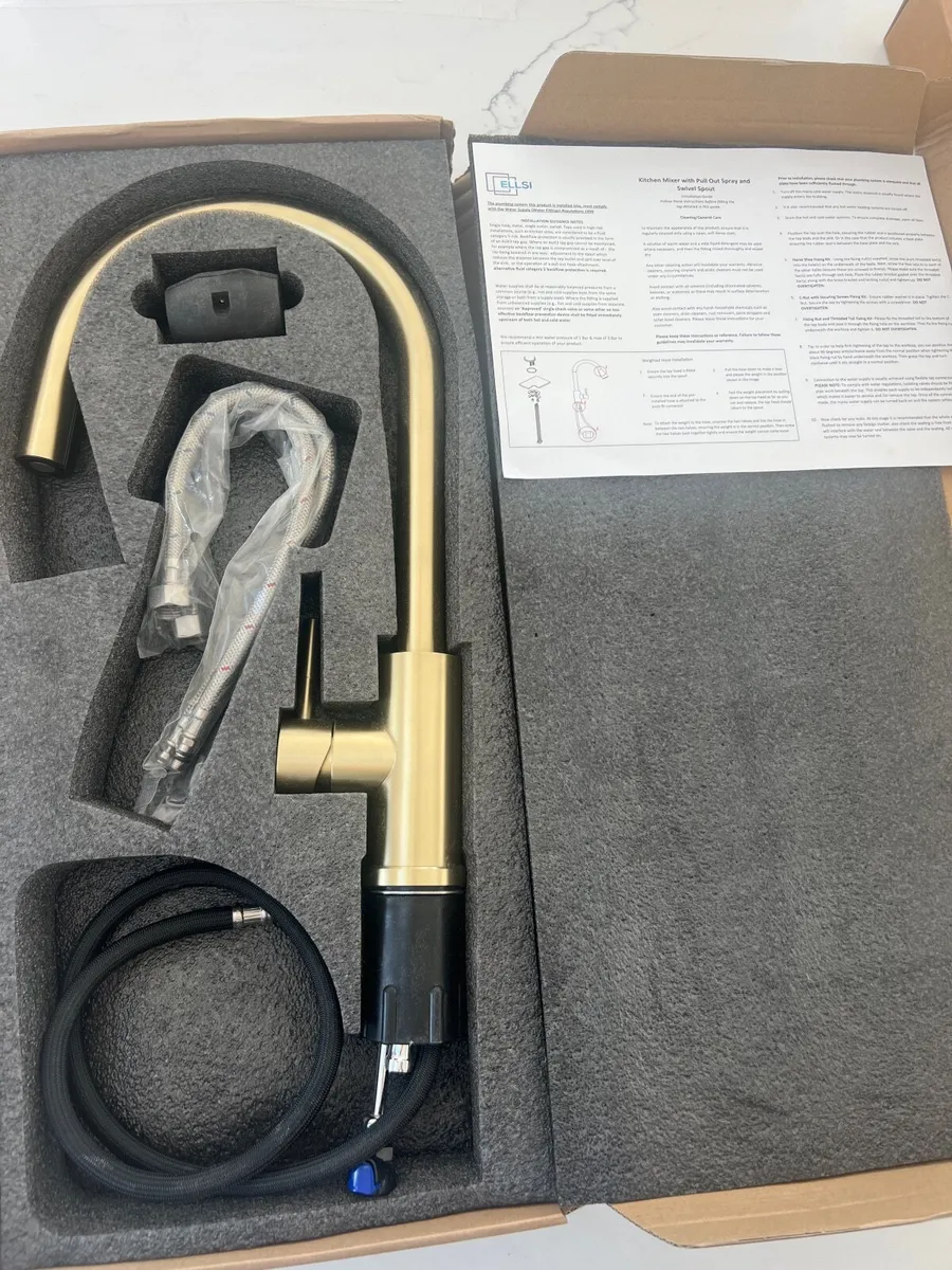 Tuscany Side Lever Pullout Kitchen Tap Matt Brass - Image 2