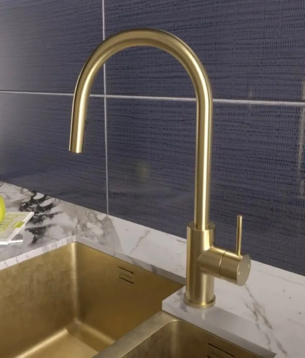 Tuscany Side Lever Pullout Kitchen Tap Matt Brass - Image 1