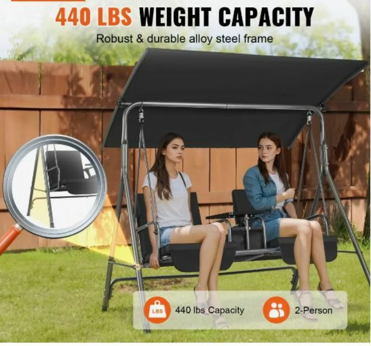 2-Seat Patio Swing Chair Outdoor Patio - Image 3