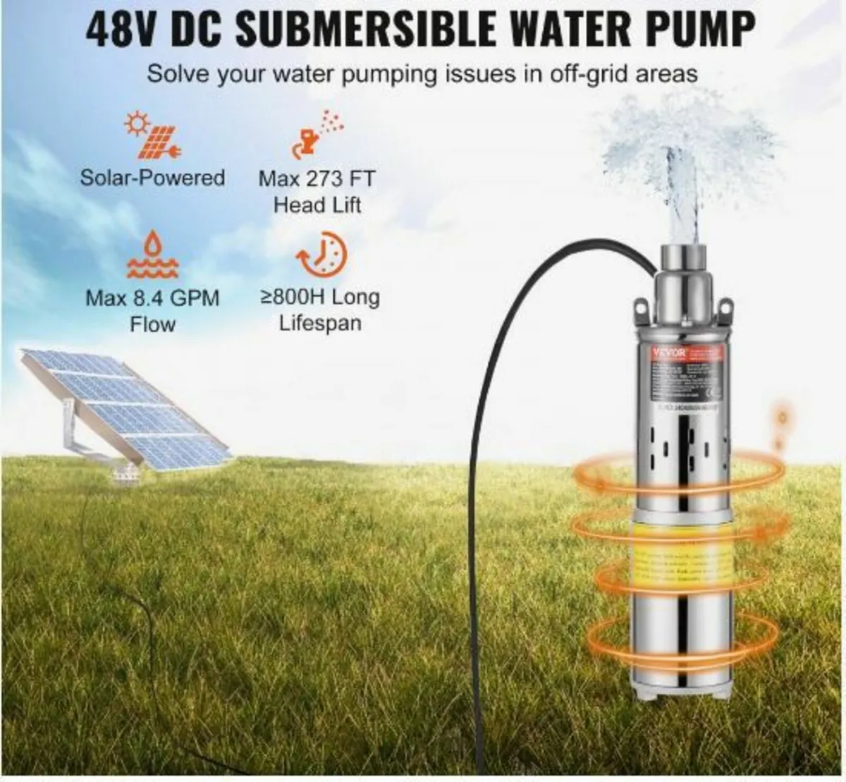 Solar Water Pump, 48V DC 369W - Image 3