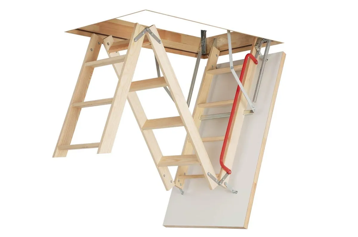 Wooden Timber Folding Loft Ladder Attic Stairs - Image 1