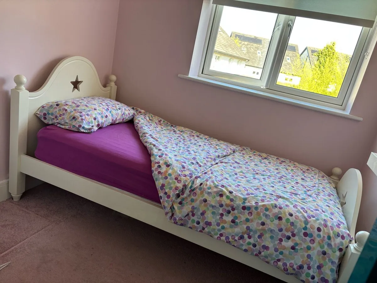 Kids Solid Wood Single Bed & mattress- ivory white - Image 1