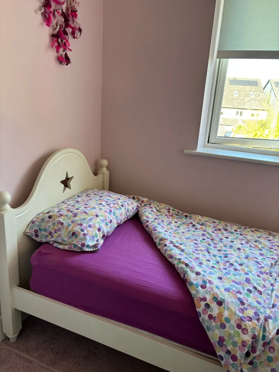 Kids Solid Wood Single Bed & mattress- ivory white - Image 3