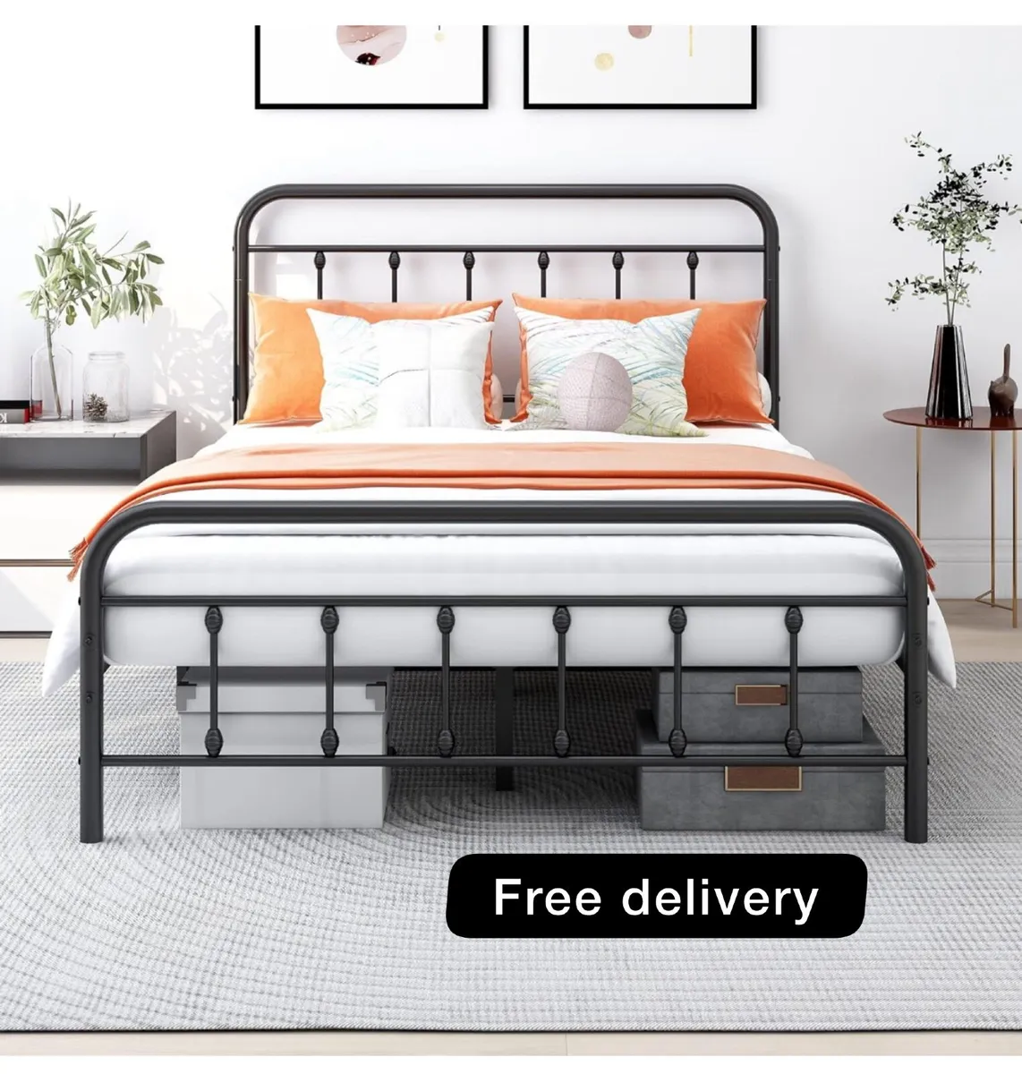 Double Bed Frame with Headboard and Storage Under - Image 1