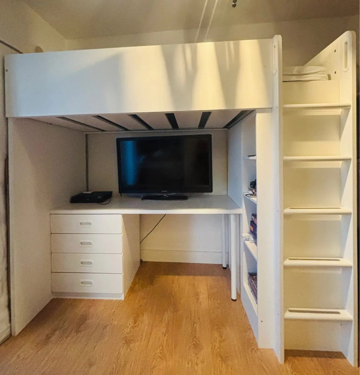 Bed with desk and storage - Image 1