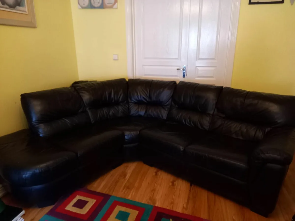 Large Black Leather Corner Sofa - Image 3