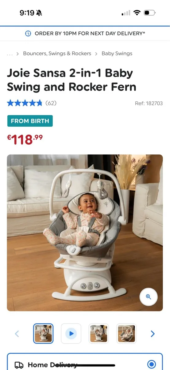 Joie Sansa 2-in-1 Baby Swing and Rocker Fern - Image 1