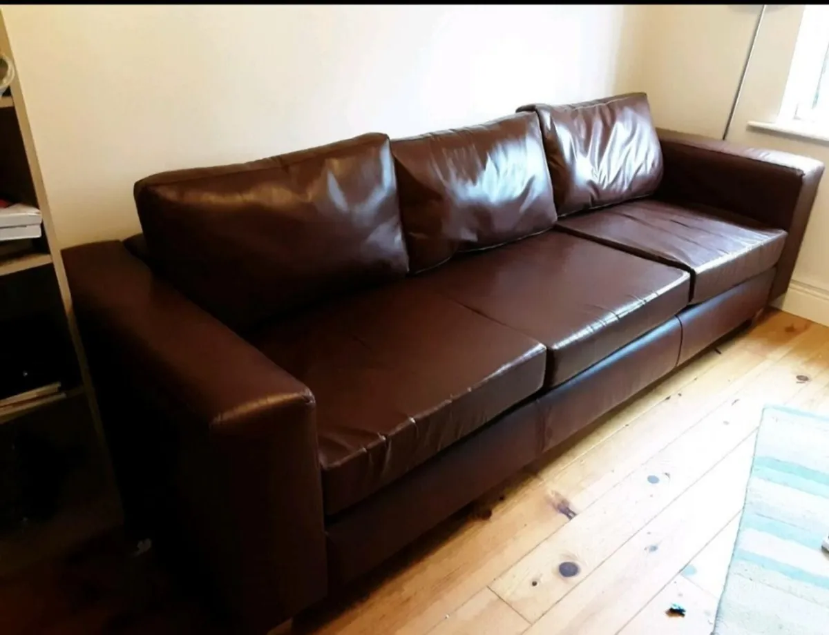 Large Chocolate Brown Leather Sofa - Image 1