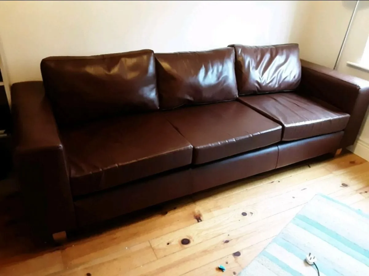 Large Chocolate Brown Leather Sofa - Image 2