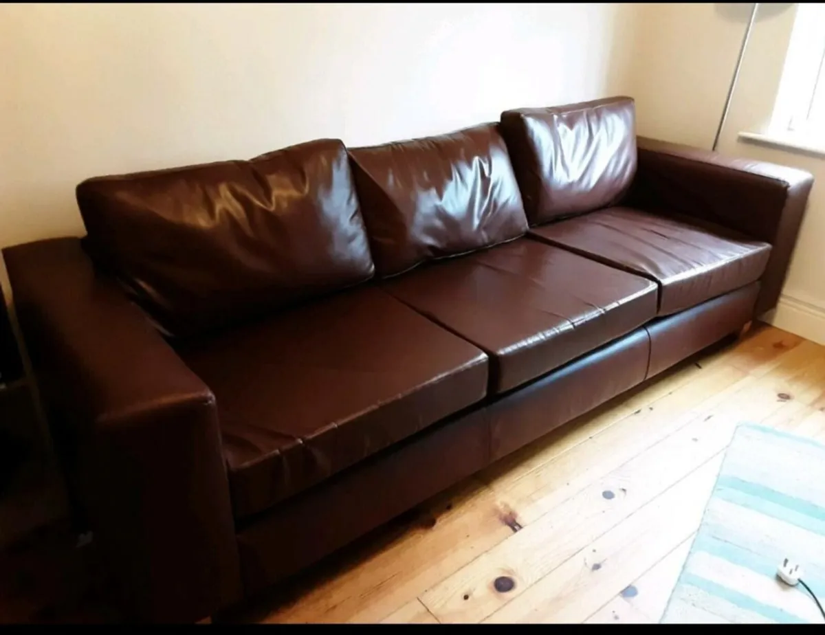 Large Chocolate Brown Leather Sofa - Image 4
