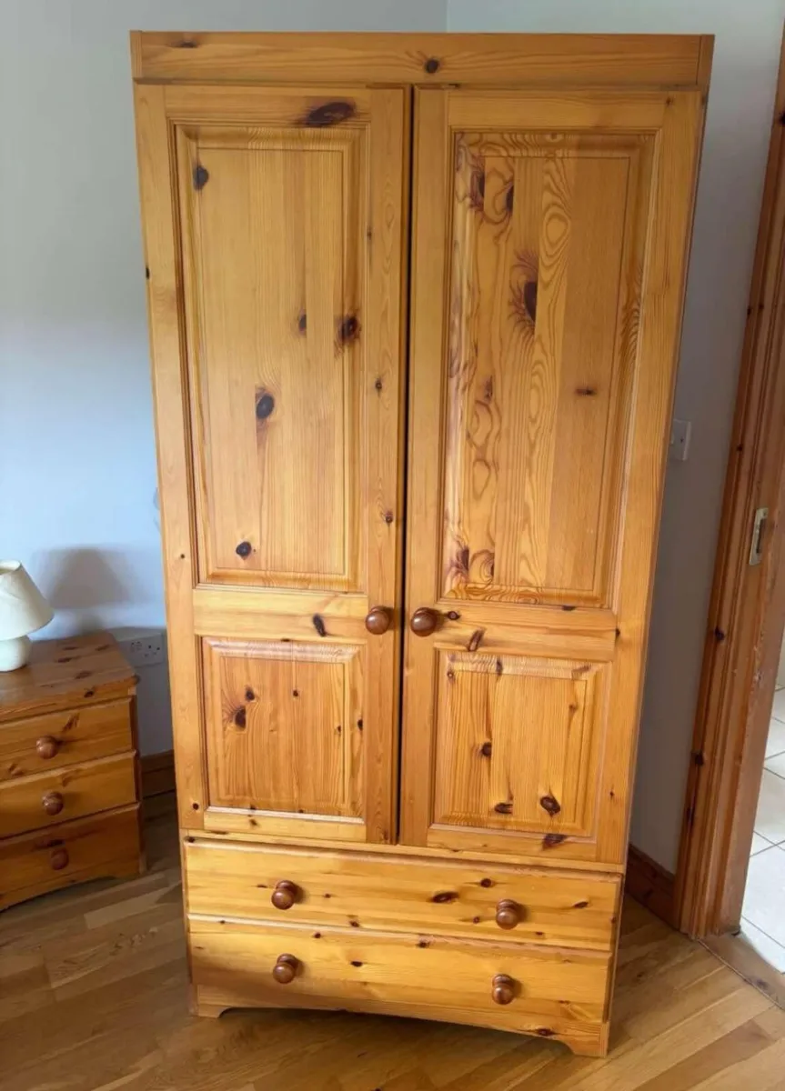 Double pine wardrobe with 2 drawers