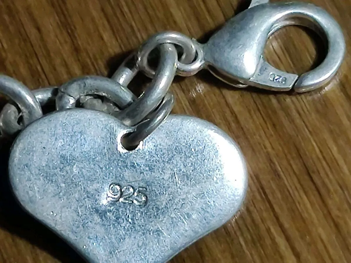 CHUNKY HEART, 925 Silver Belcher 7"Unisex Bracelet - Image 2