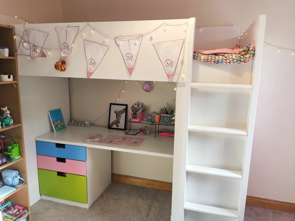 Bunk bed with desk and mattress from Ikea - Image 1
