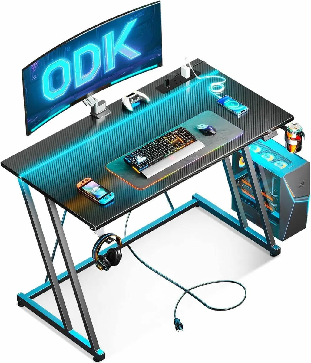 Gaming Office Desk LED Lights Power Outlet100x50cm - Image 1