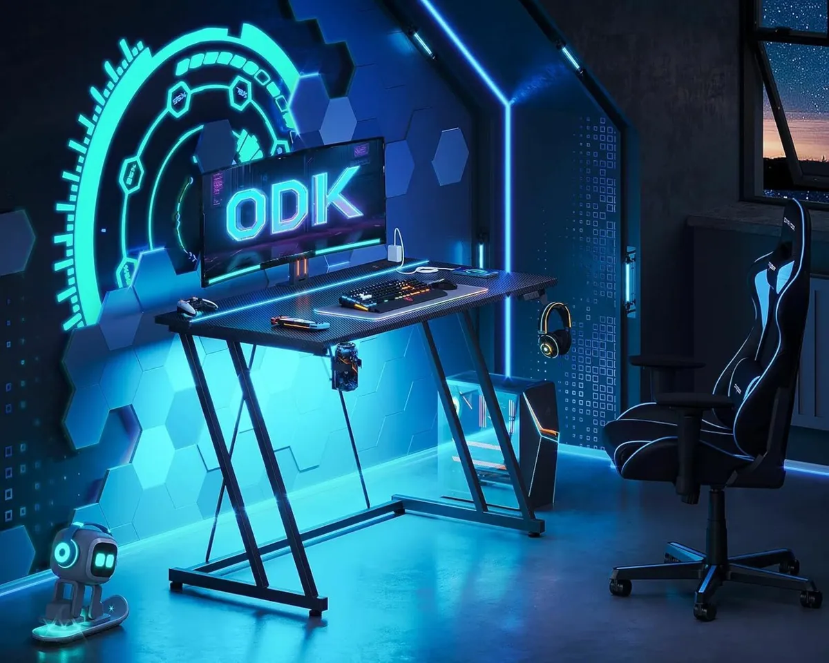 Gaming Office Desk LED Lights Power Outlet100x50cm - Image 2