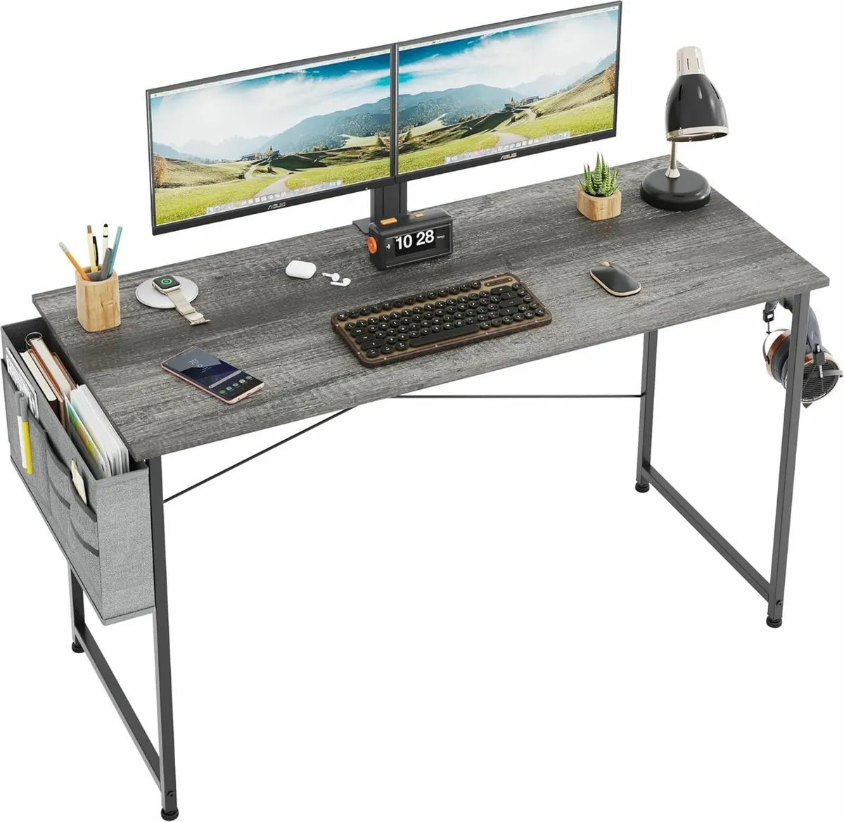 Modern Home Office Desk 120x48cm Grey Oak Storage - Image 2