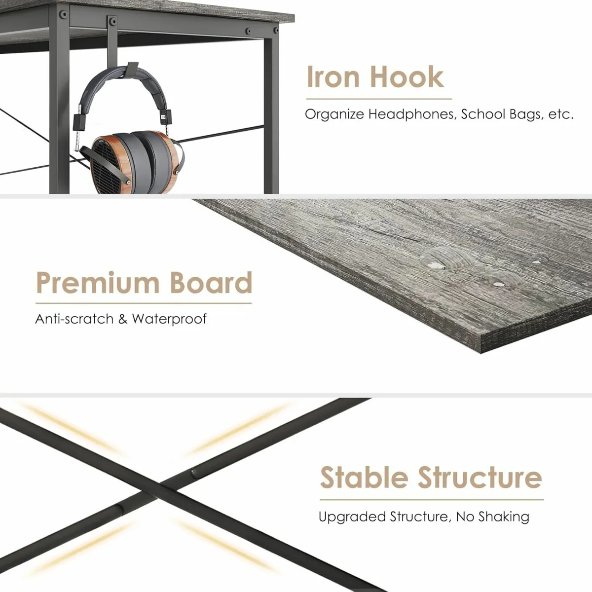 Modern Home Office Desk 120x48cm Grey Oak Storage - Image 3