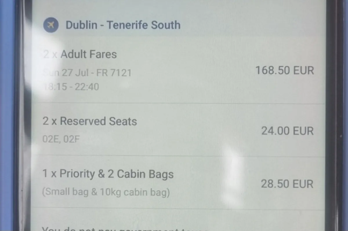 Ryanair flights to Tenerife South 27 July