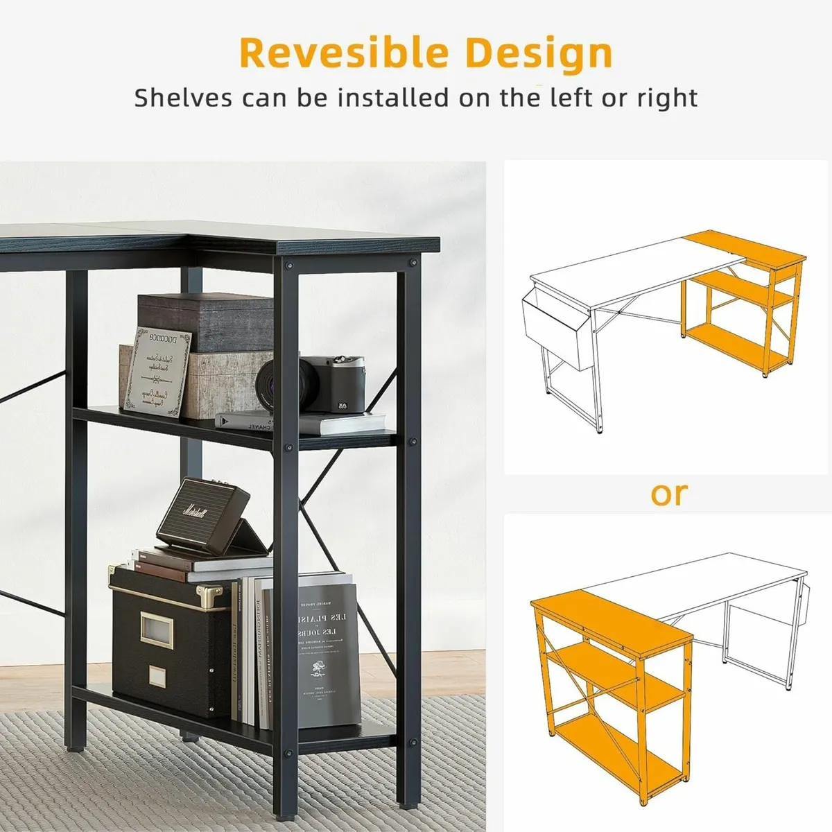 L Shaped Gaming office Desk 100x70cm Storage Black - Image 4