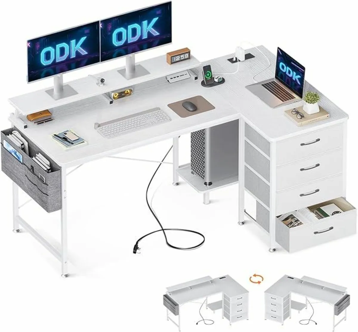 Corner Office Desk Drawers 140x80cm Power Outlet - Image 2